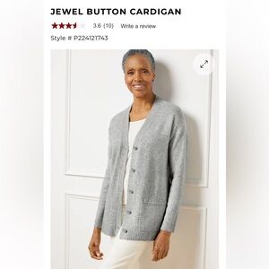 Talbots v-neck gray silver metallic rhinestone button long cardigan Sz L